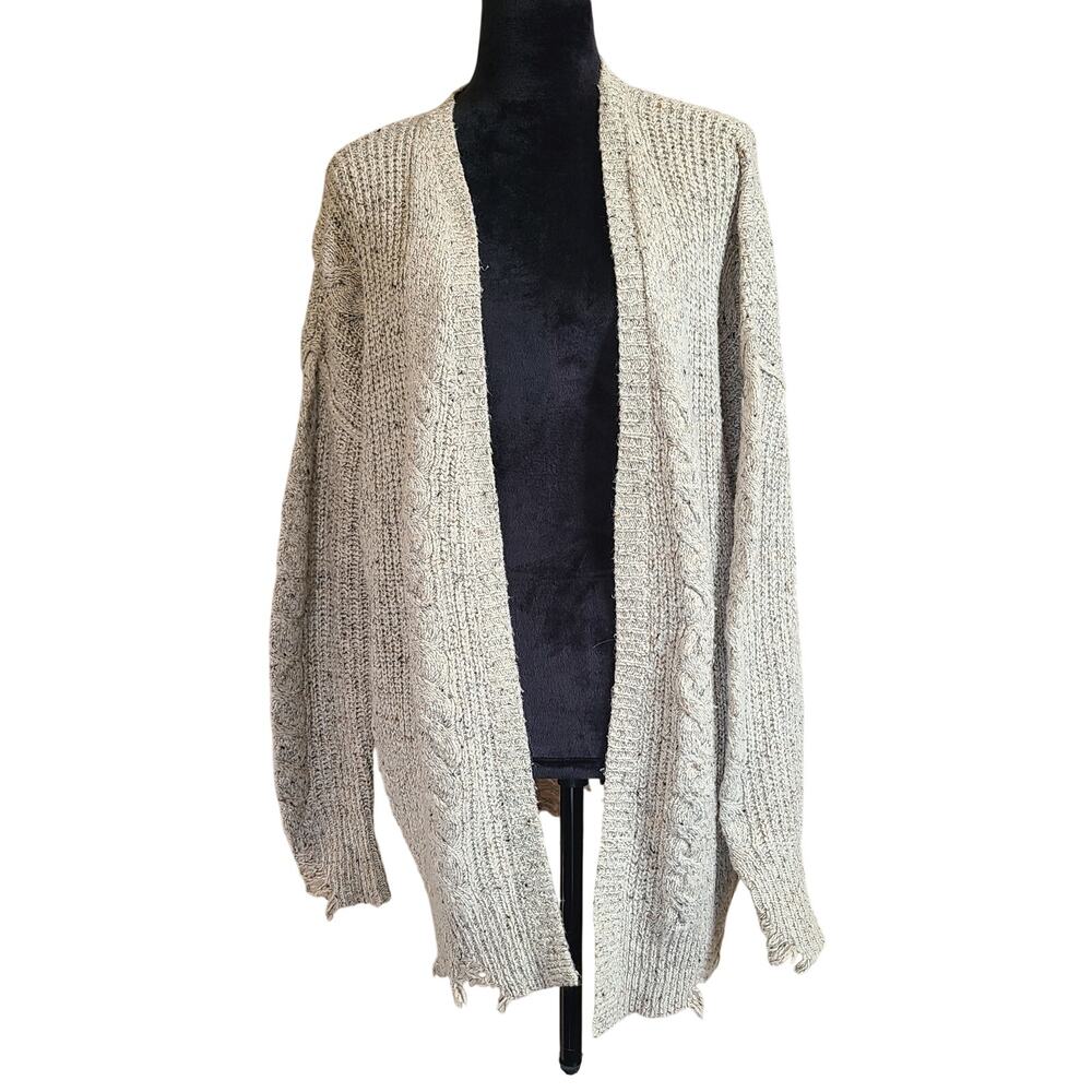 Buckle BKE Donegal Fleck Cable Knit Cardigan Sweater Women M Distressed Speckled